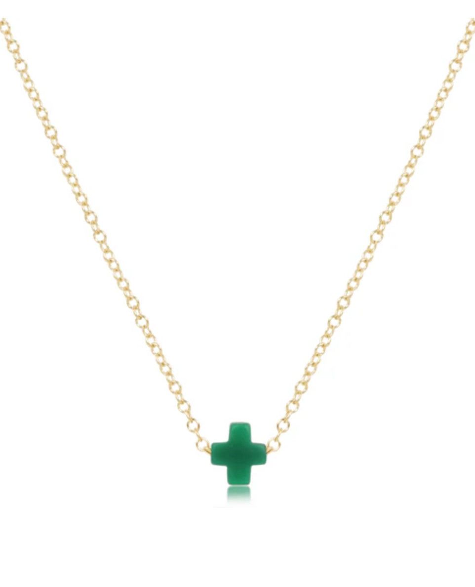 Emerald- 16&quot; Necklace Signature Cross Small