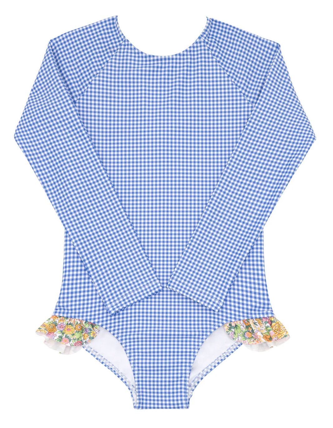 Girls Sky Blue Gingham Rashguard One Piece