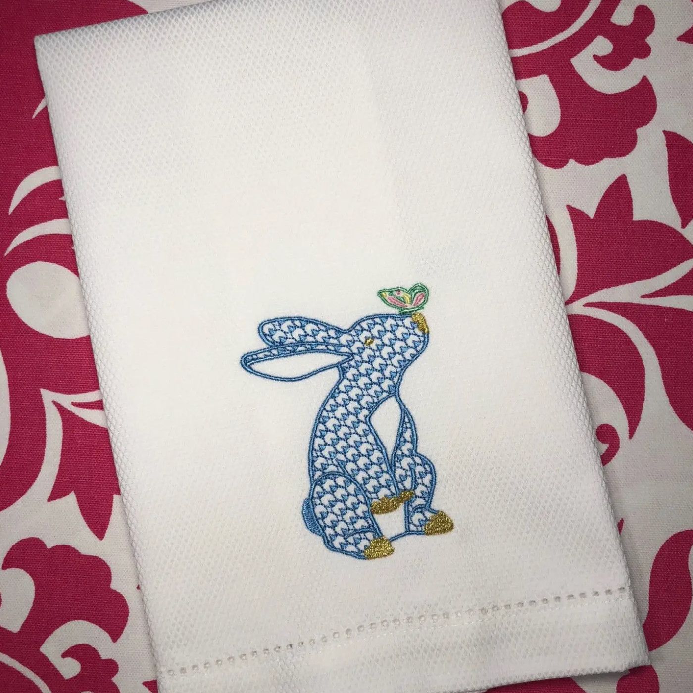 Bunny with Butterfly Huck Towel - Blue
