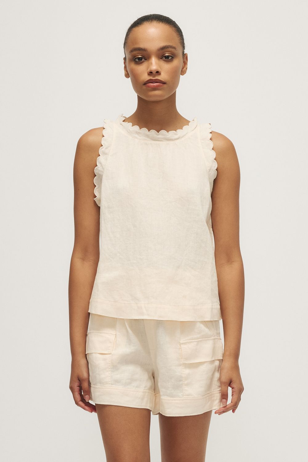 Kalli Linen Tank Top- Soft Peach