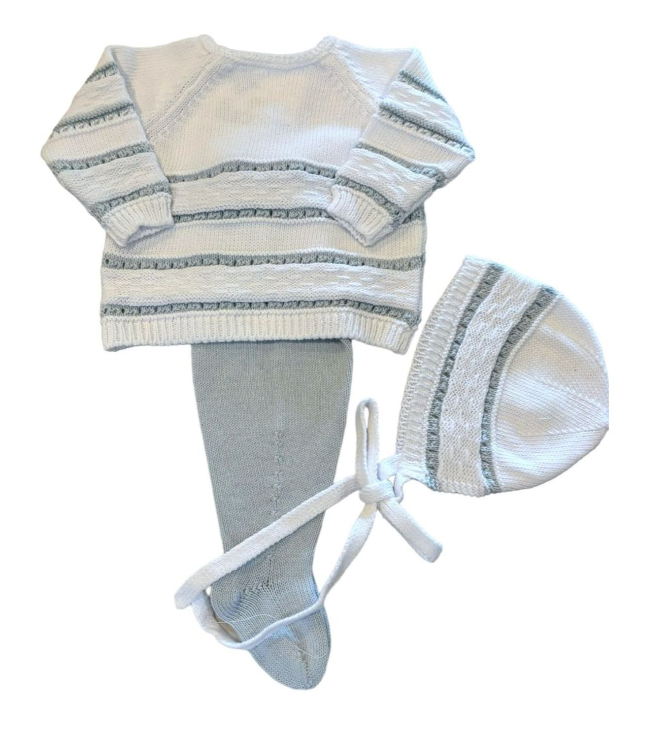 3 Piece Layette White &amp; Light Blue