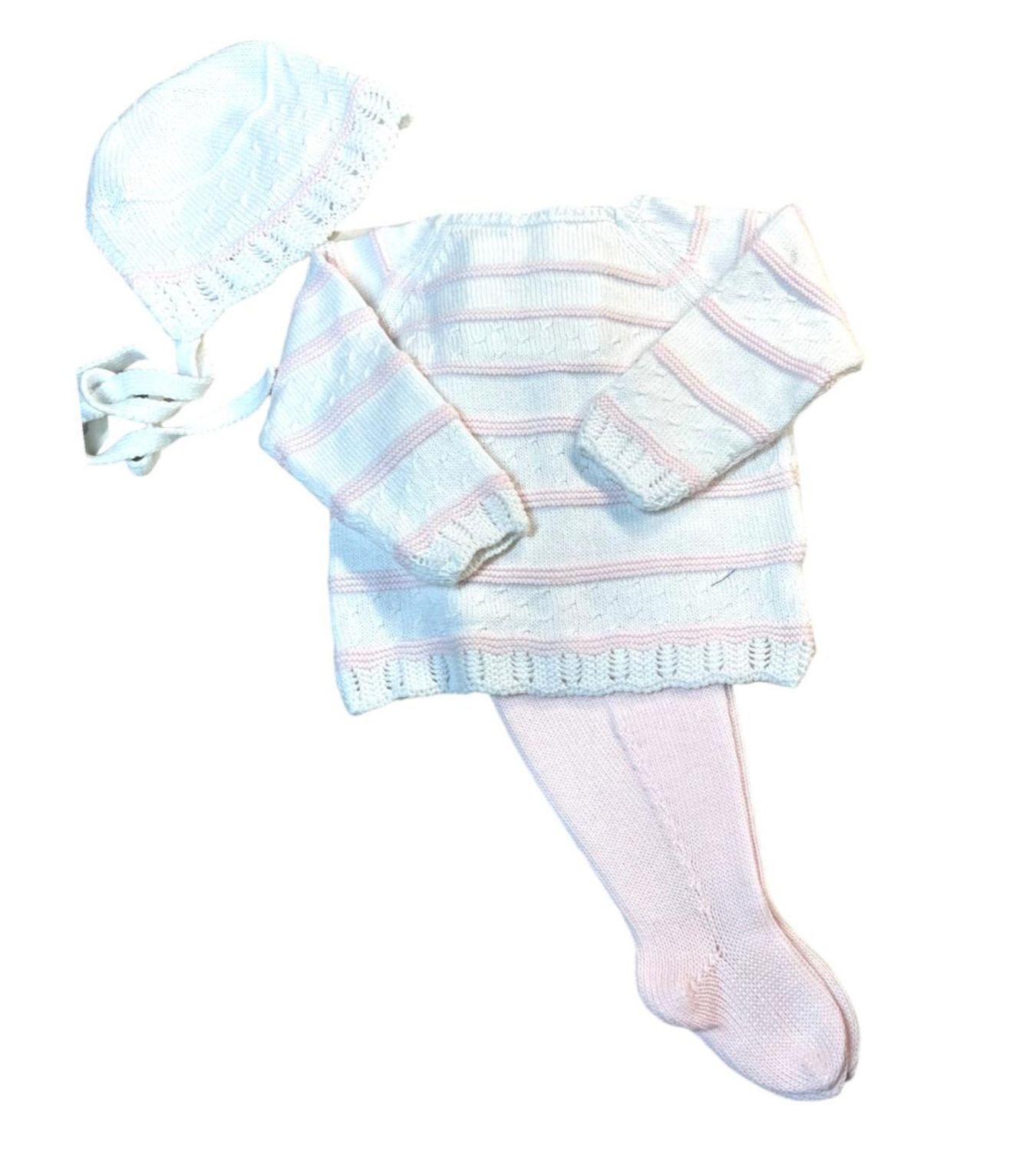 White &amp; Pink Footed Set with Bonnet