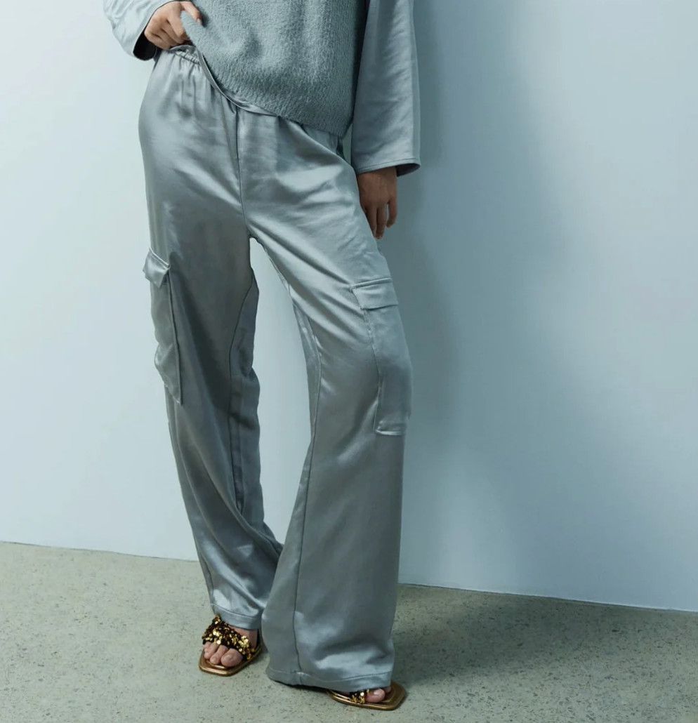 Miranda Satin Cargo Pants Perfect Grey