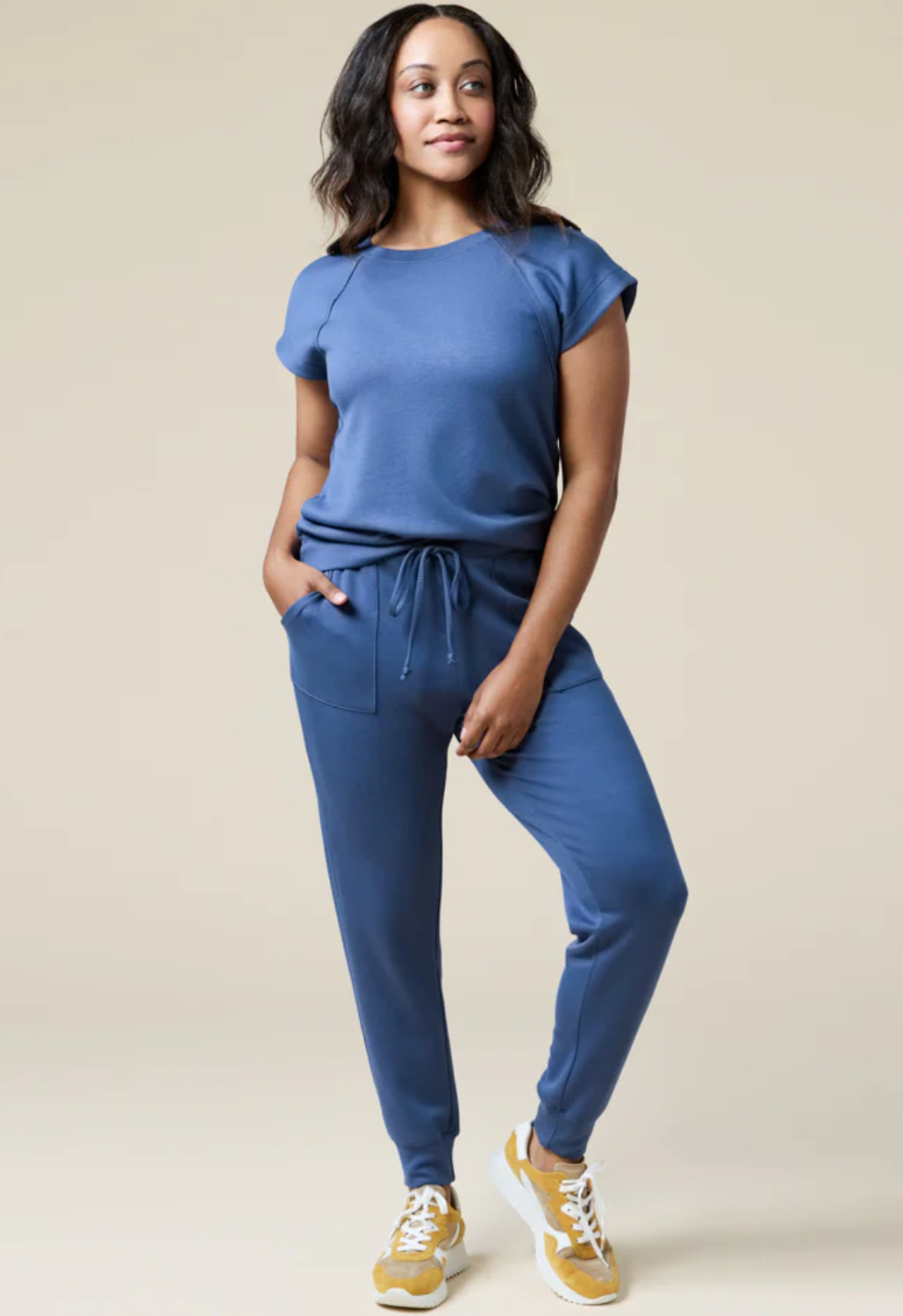 PureDream Short Raglan Crew Neck Jogger Set - Indigo