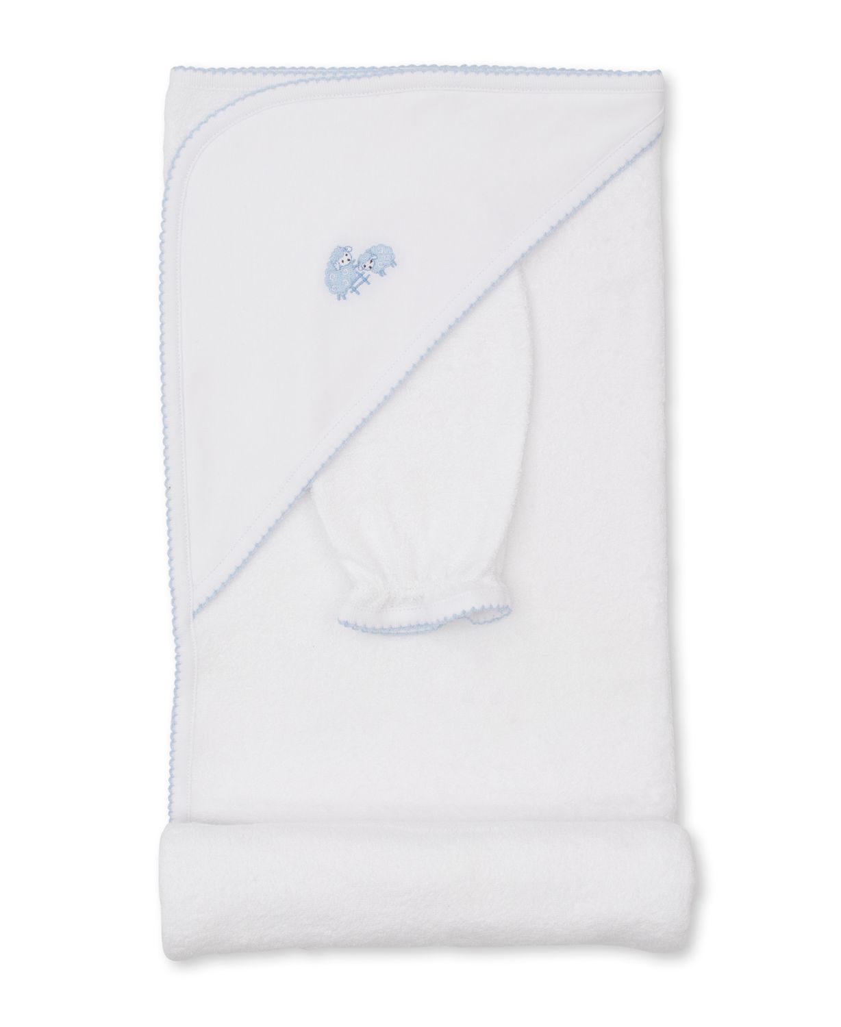 Baa Baa Baby Sheep Hooded Towel with Mitt Set- Light Blue