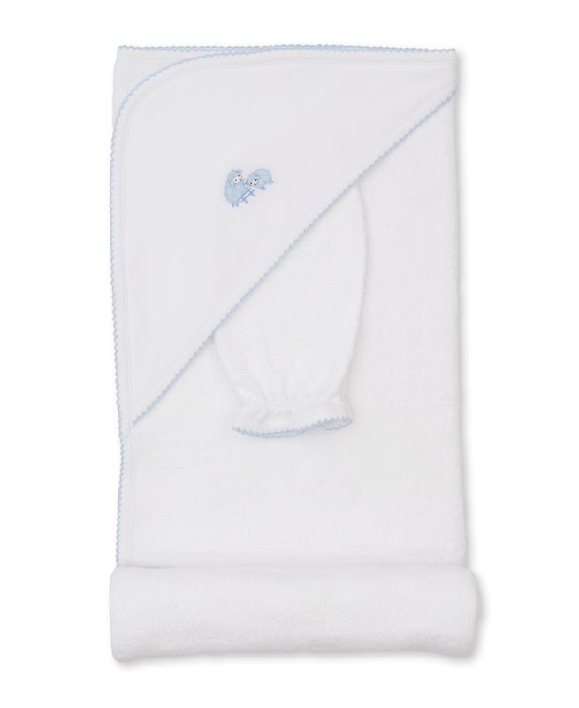 Baa Baa Baby Sheep Hooded Towel with Mitt Set- Light Blue