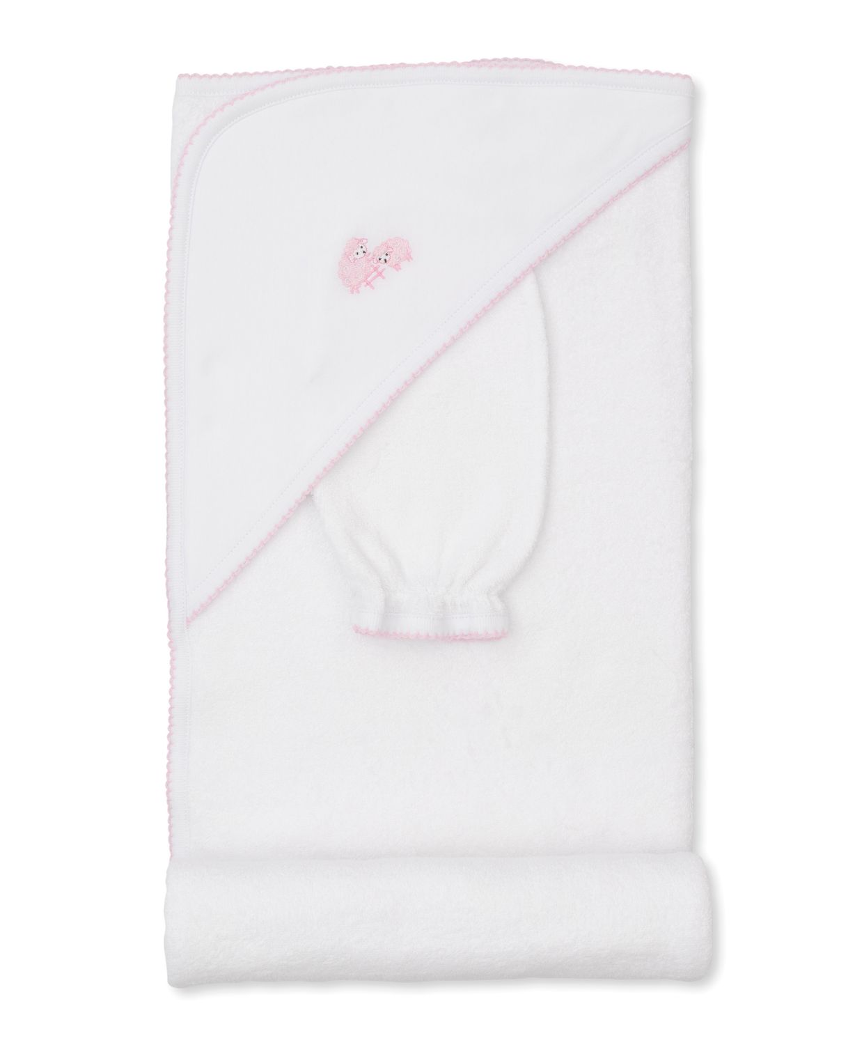 Baa Baa Baby Sheep Hooded Towel with Mitt Set- Light Pink