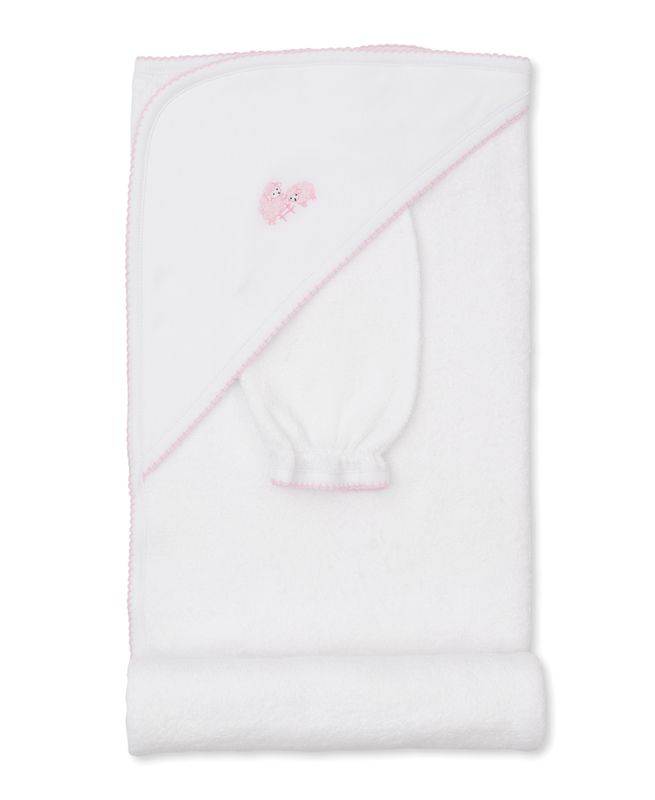 Baa Baa Baby Sheep Hooded Towel with Mitt Set- Light Pink