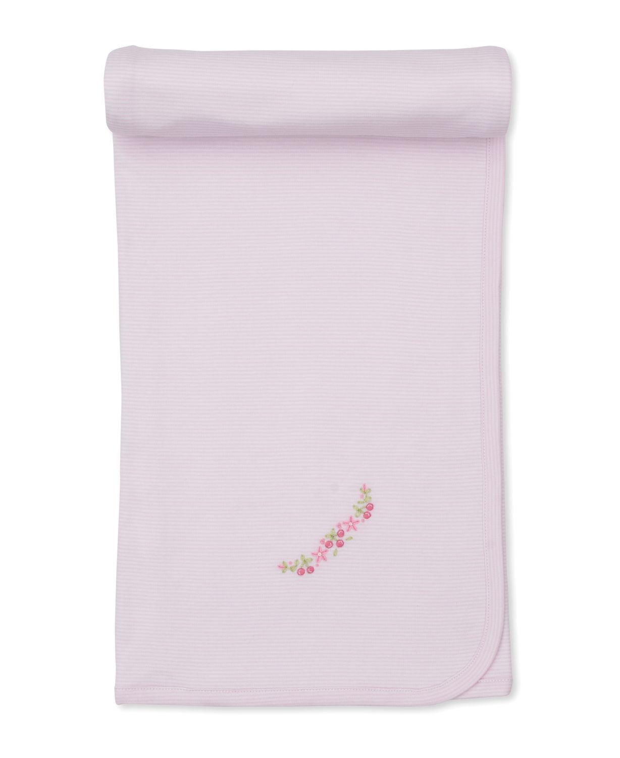 Pink Striped Blanket With Floral Embroidery