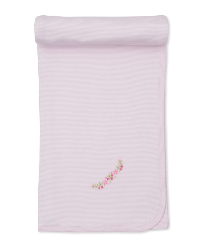 Pink Striped Blanket With Floral Embroidery