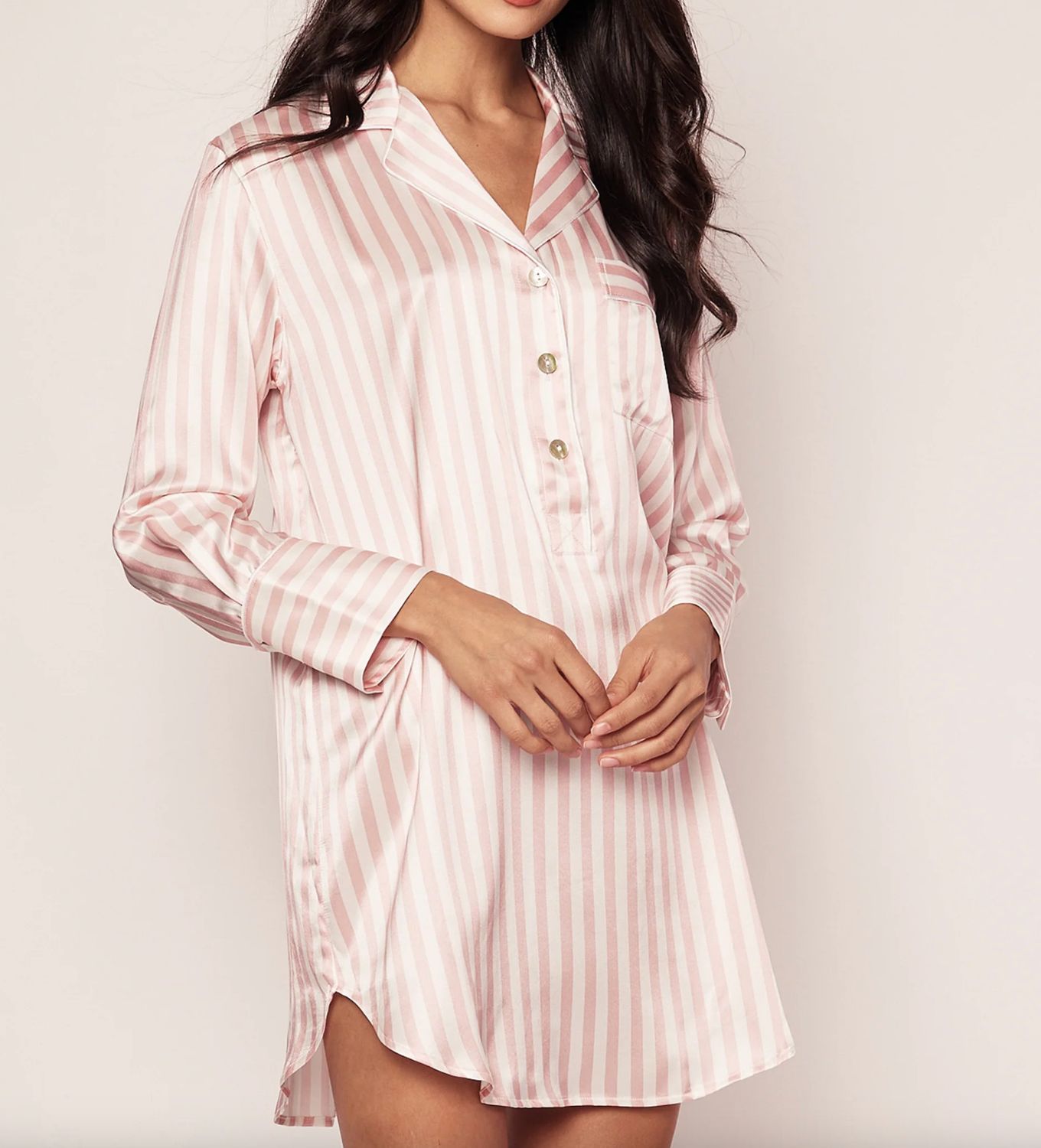Pink Stripe Silk Nightshirt