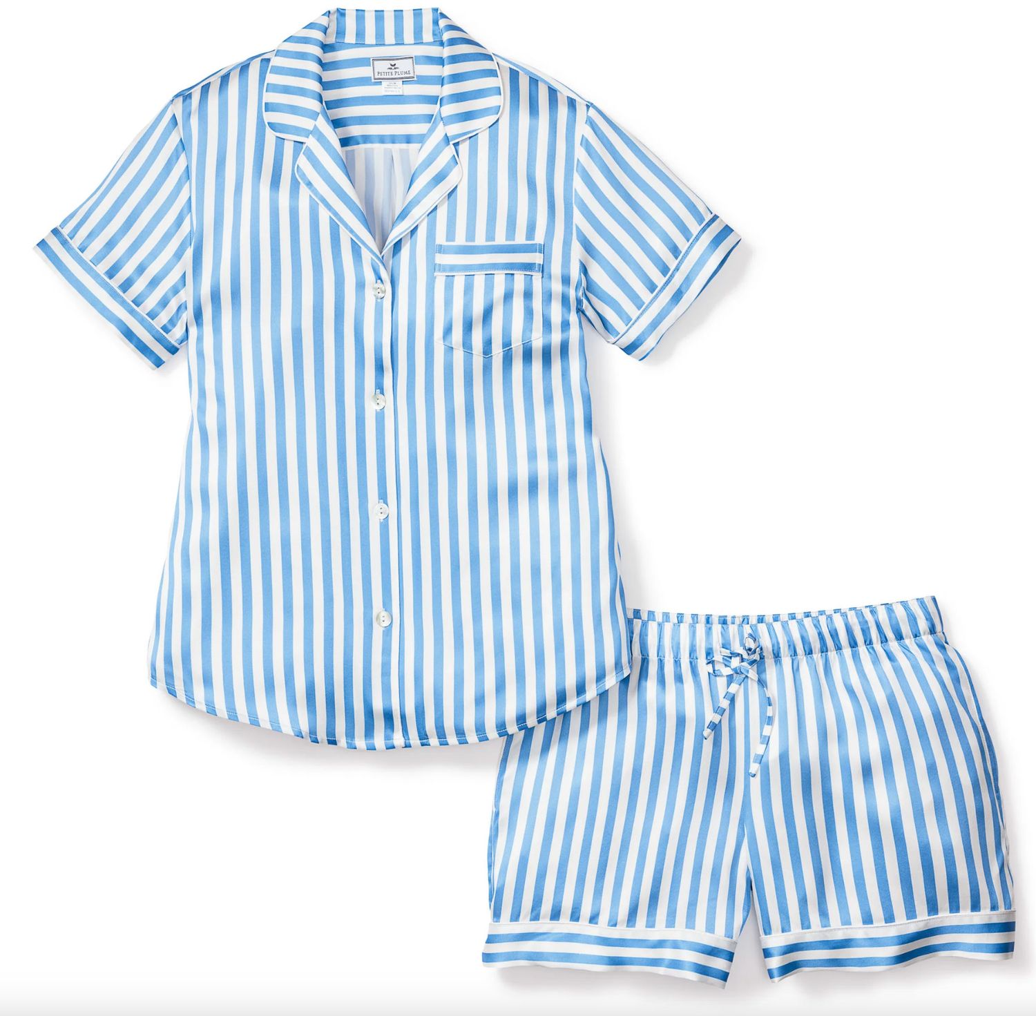 Silk Short Set-Azure Stripe 