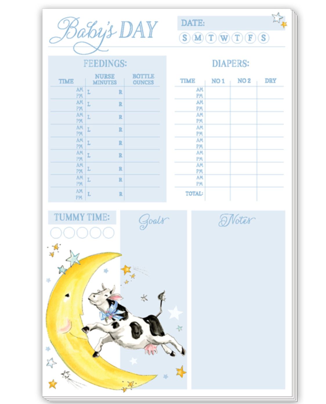 Handpainted Blue Baby&#39;s Day-  Cow Jumping Over Moon