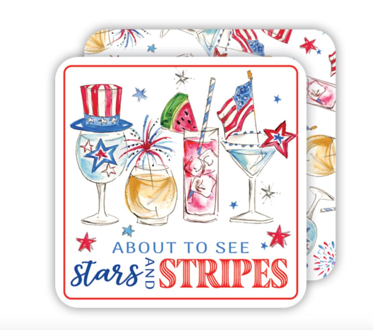 Handpainted Paper Coaster Patriotic Cocktails &quot;About to See Stars&quot;