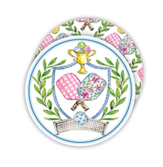 Handpainted Paper Coaster Preppy Pickleball Crest
