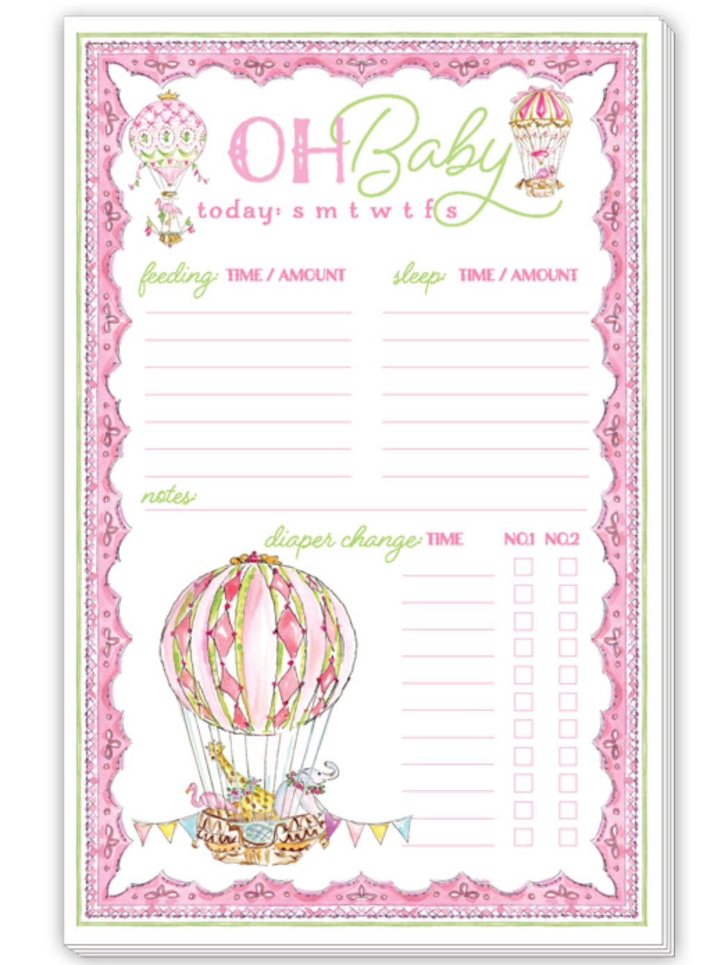 RBC Large Notepad Handpainted Pink Oh Baby Hot Air Balloons