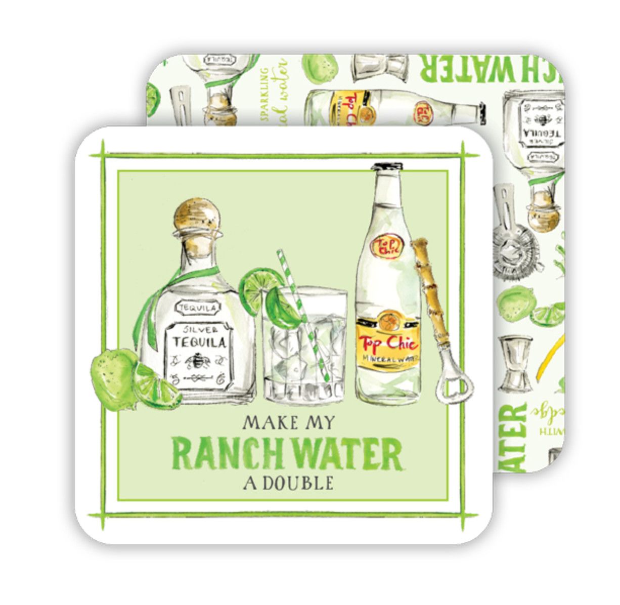 RBC Square Coaster Handpainted Make my Ranch Water a Double