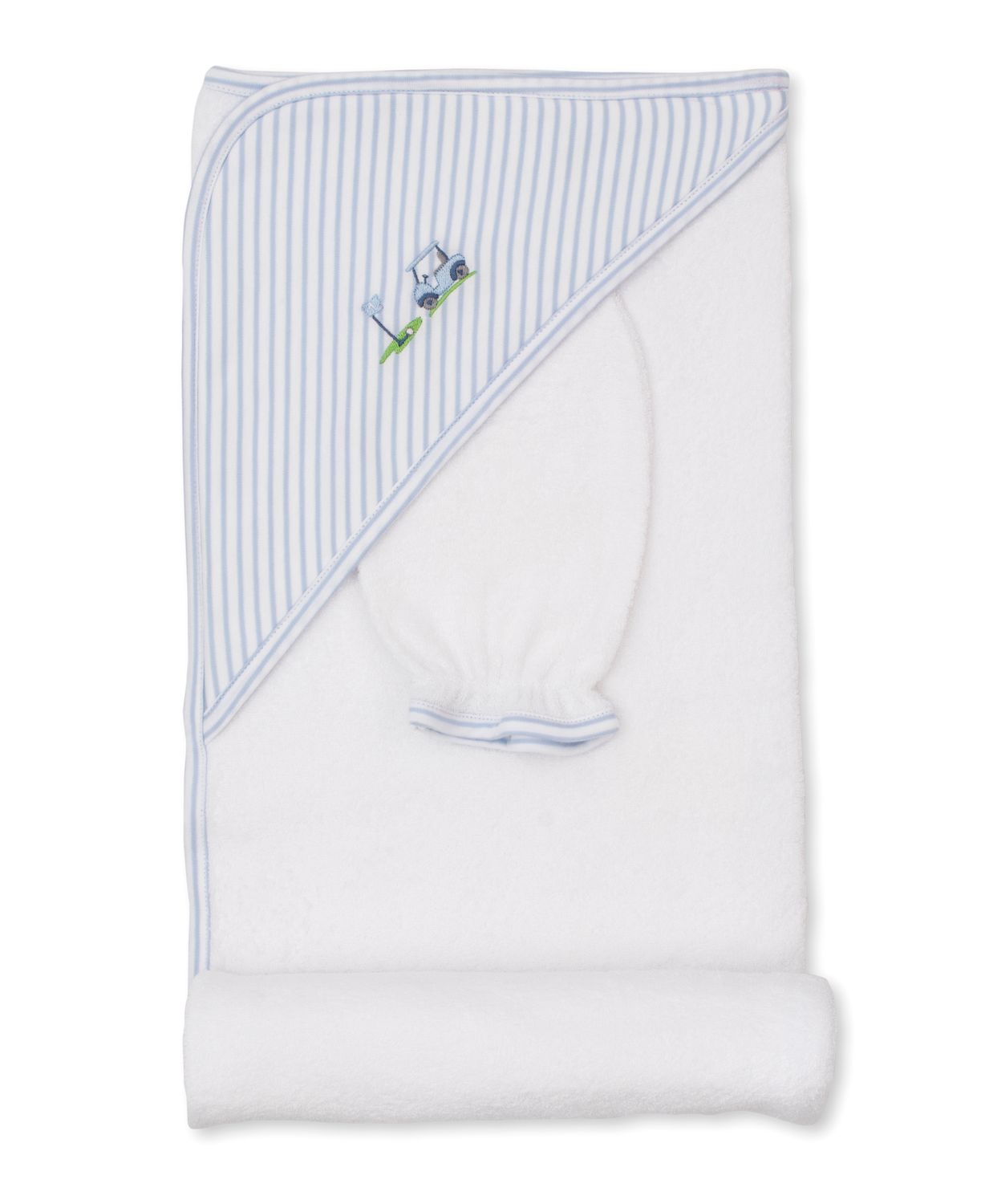 Fairway Foursom Hooded Towel w/ Mitt Set - White/Light Blue