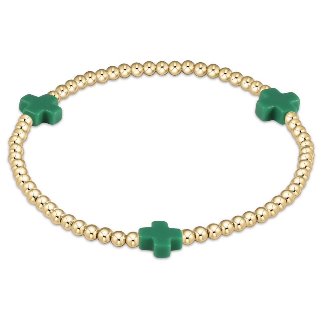 EGIRL Signature Cross Gold Pattern 3mm Bead Bracelet- Emerald Green