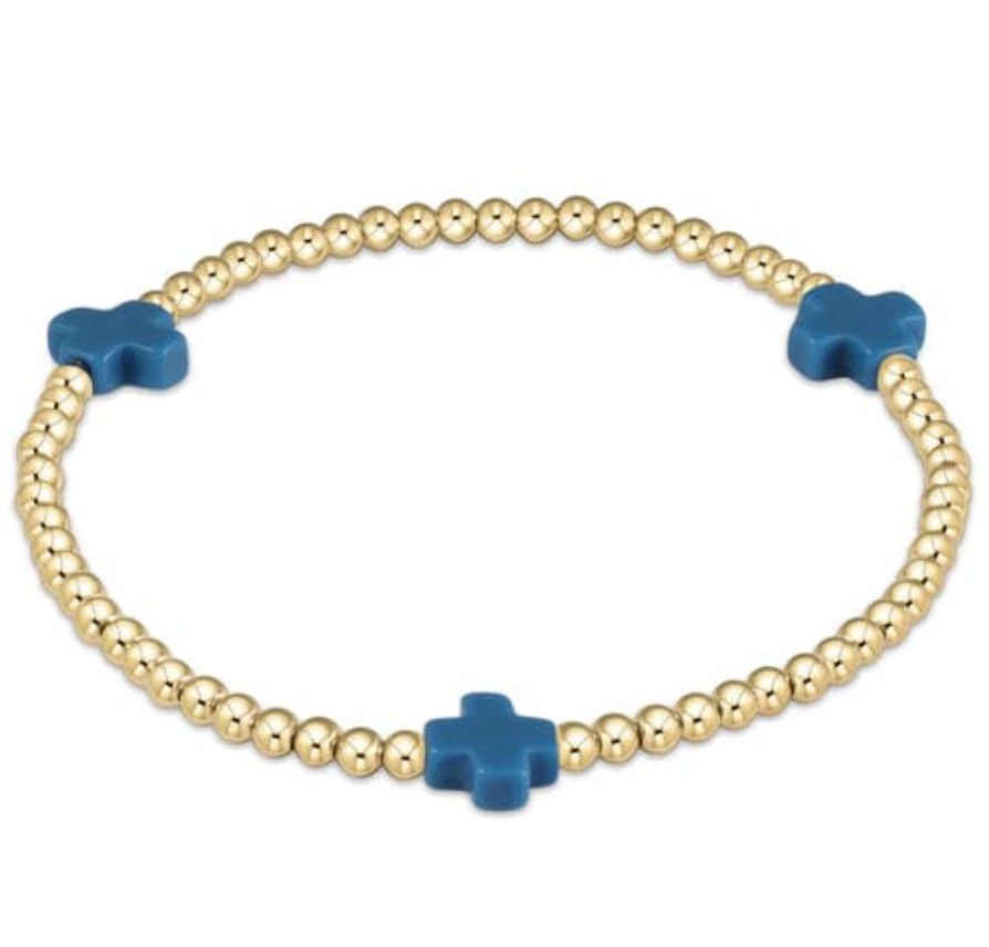 EGIRL Signature Cross Gold Pattern 3mm Bead Bracelet- Cobalt Blue