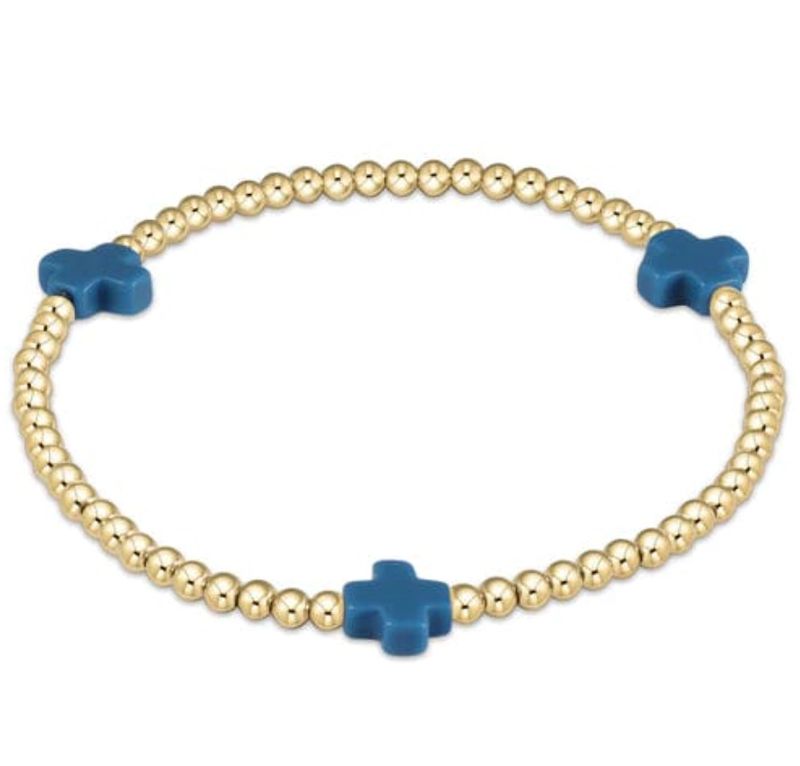 EGIRL Signature Cross Gold Pattern 3mm Bead Bracelet- Cobalt Blue