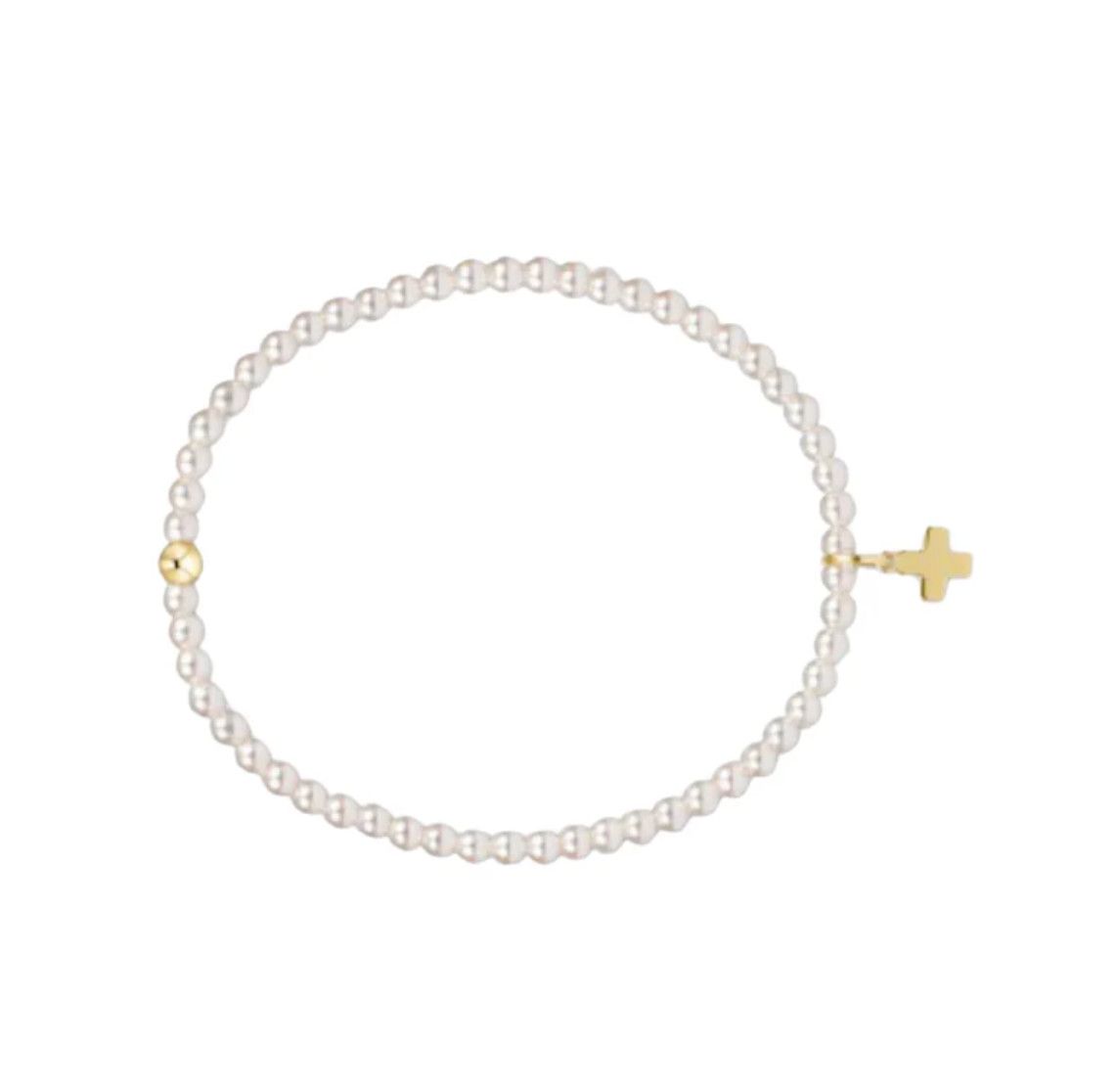 Classic Pearl 3mm Bead Bracelet - Signature Cross