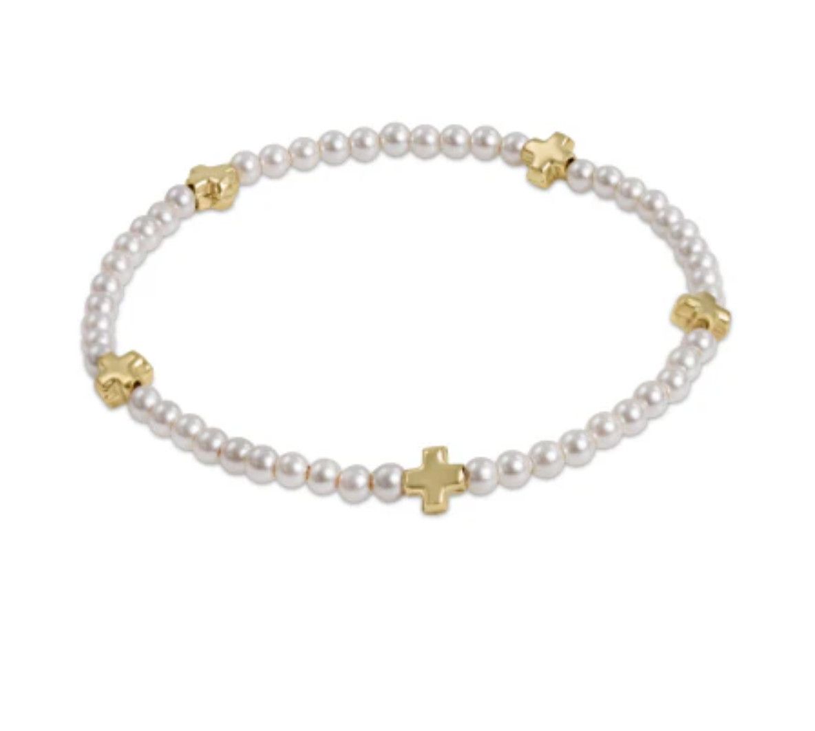 Signature Cross Small Pearl Pattern 3mm Bead Bracelet- Gold
