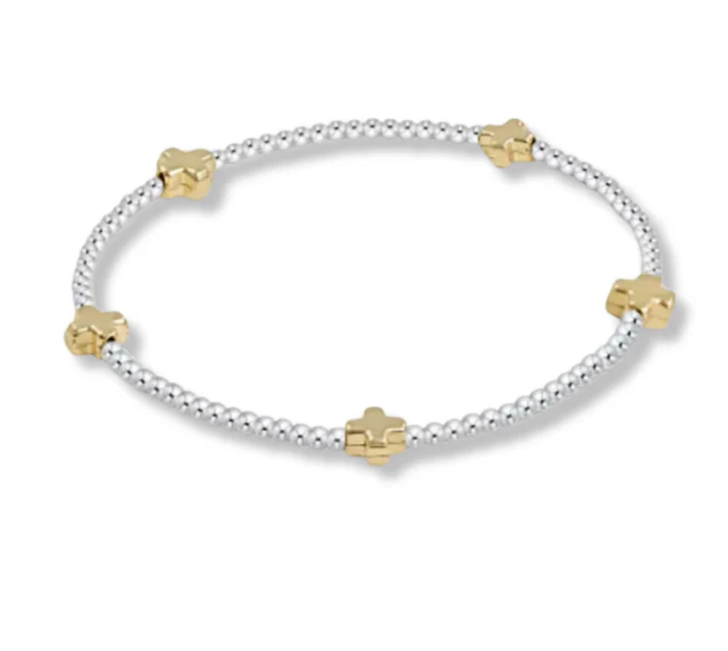 Signature Cross Small Sterling Mixed Metal Pattern 2mm Bead Bracelet- Gold