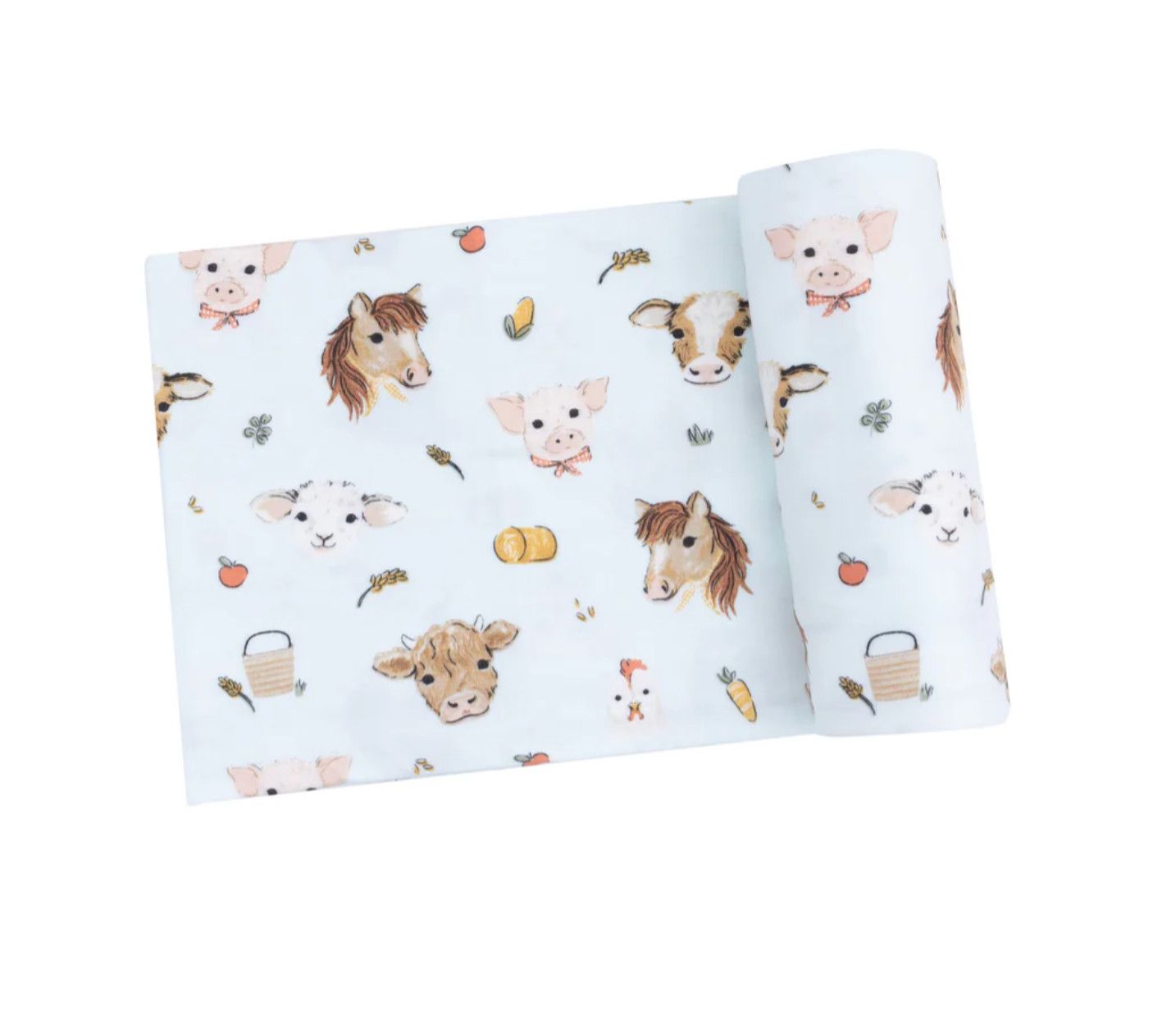 Vintage Animals Faces Blue Swaddle Blanket