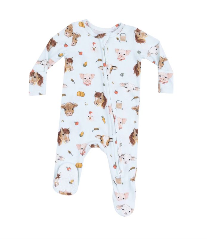 Vintage Animals Faces Blue 2 Way Zipper Footie