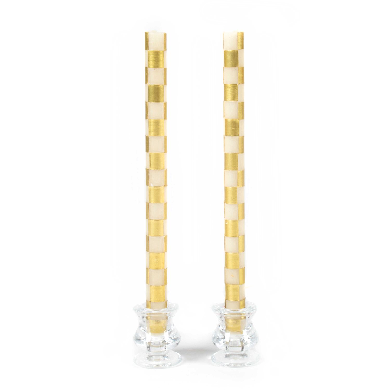 Check Gold &amp; Ivory Dinner Candles, Set of 2