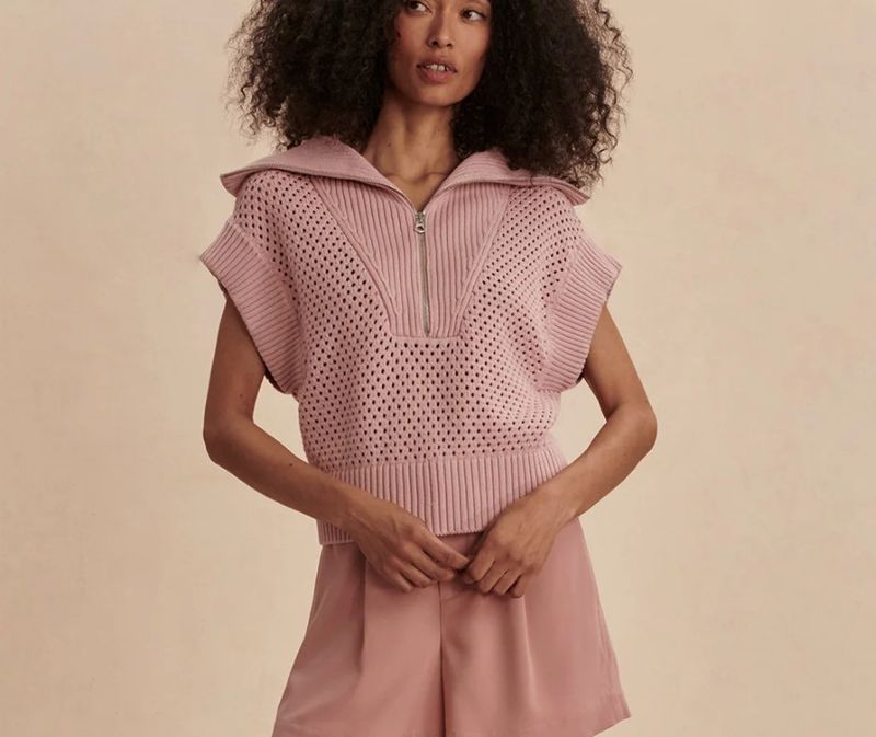 Mila Half Zip Knit - Pale Mauve