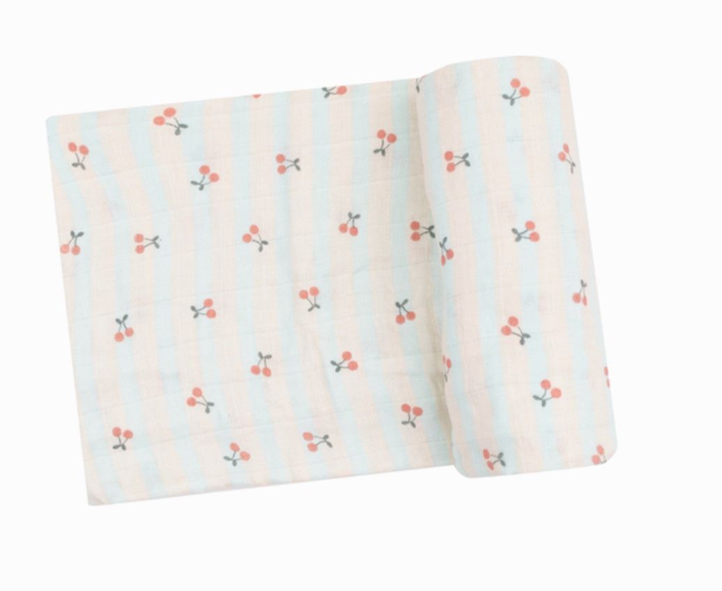 Cherry Stripe Swaddle Blanket