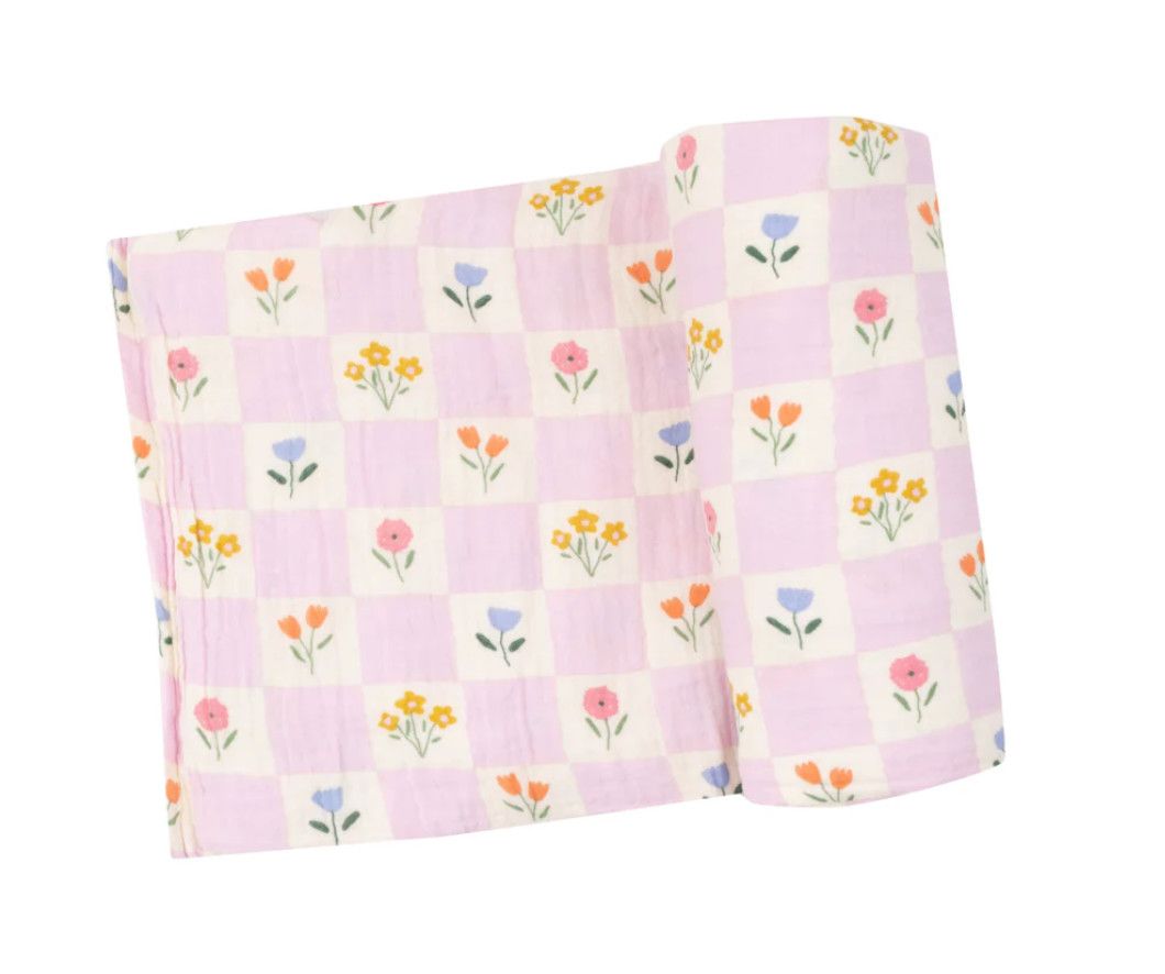 Floral Check Swaddle Blanket