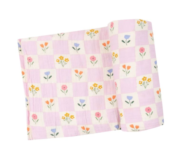 Floral Check Swaddle Blanket