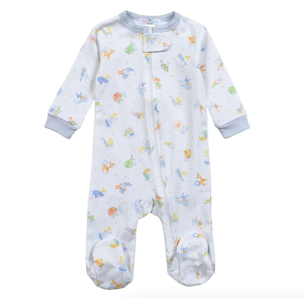 BL Blue ABC Baby Pima Zipper Footie