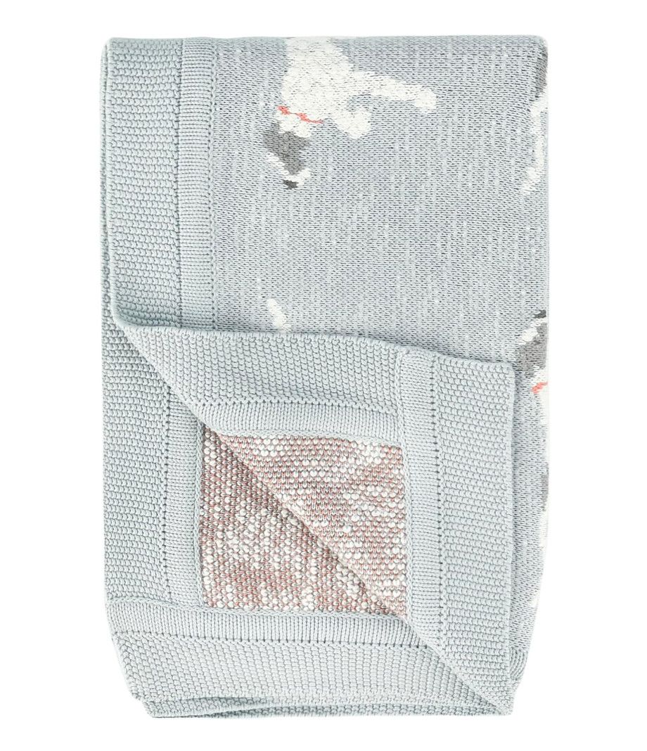 Cotton Knit Baby Blanket with Dog- Blue