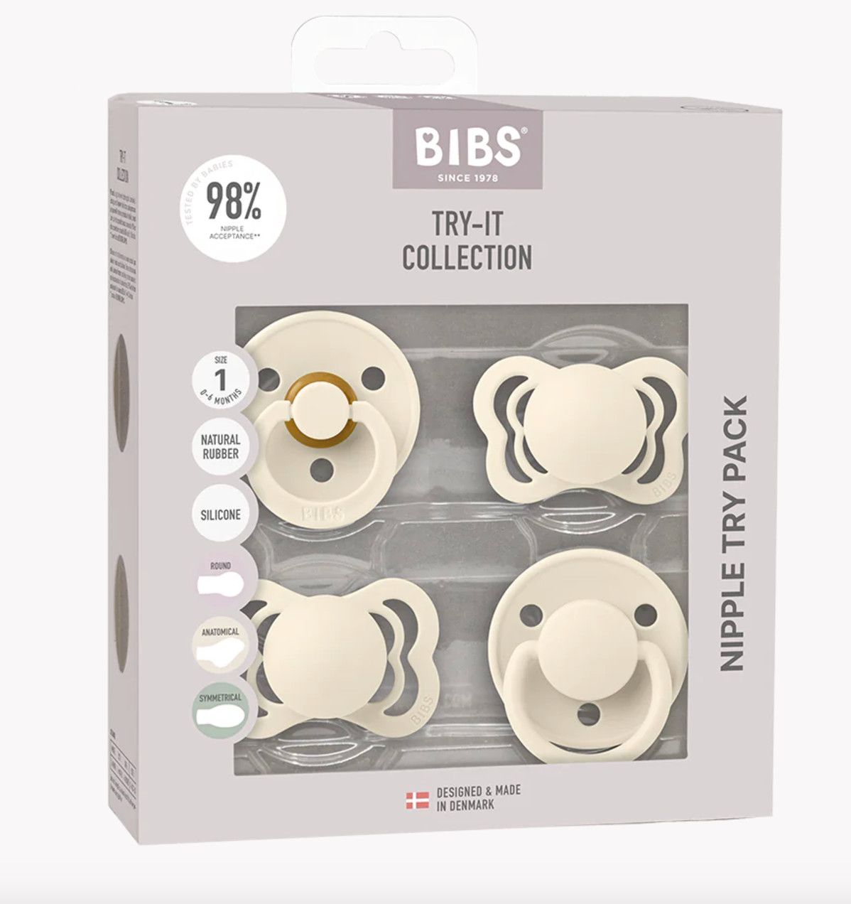 Bibs Pacifiers Try It Collection 4pk Ivory - 1