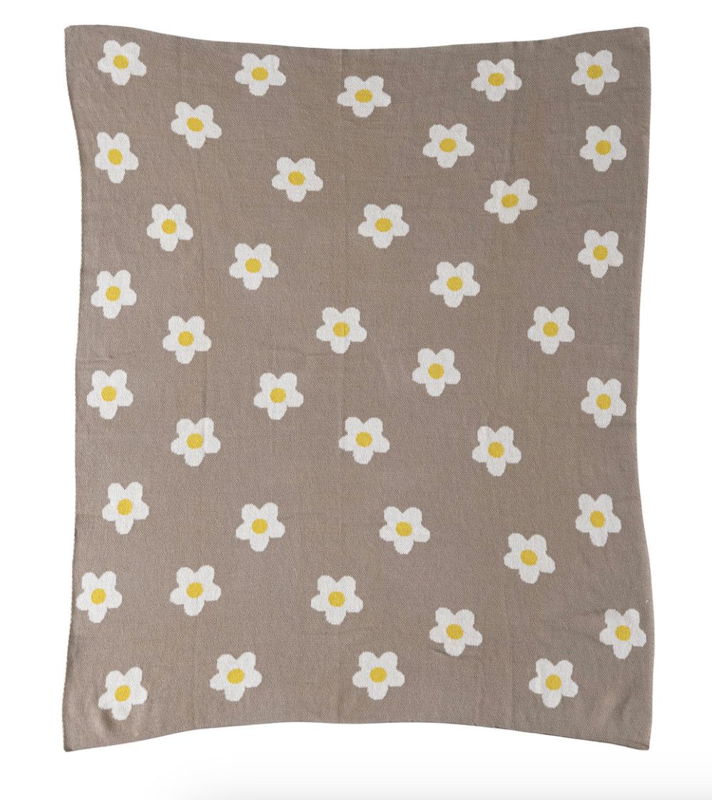 Knit Baby Blanket with Flowers