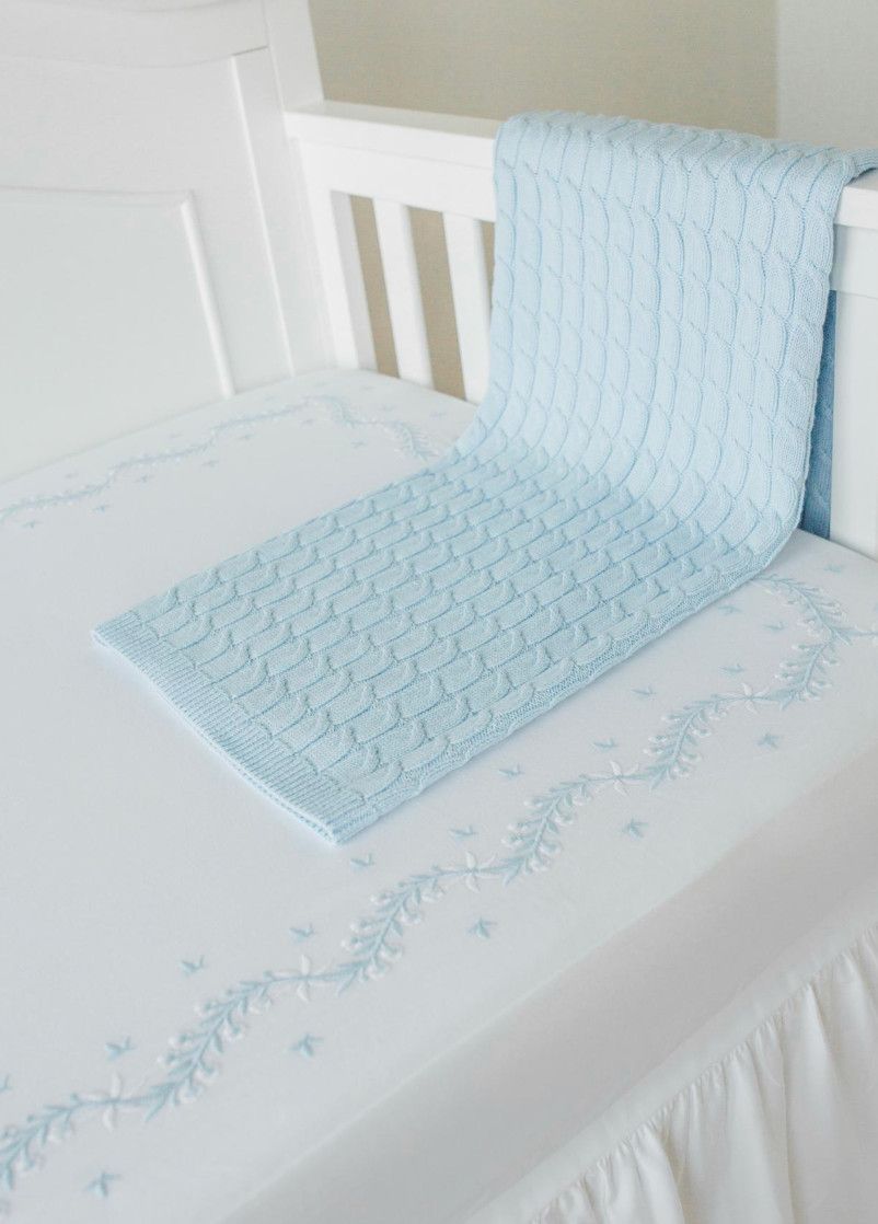 LE Embroidered Crib Sheet- Sky
