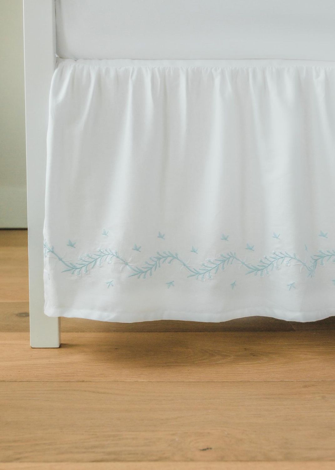 LE Embroidered Crib Skirt- Sky