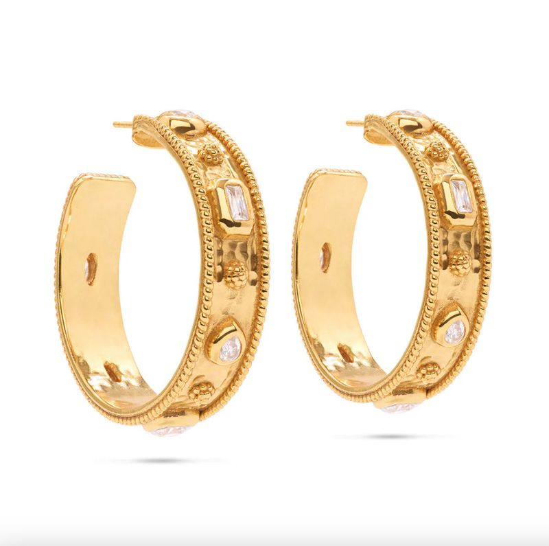 Berry Hammered Hoop Earrings- Clear Cubic Zirconia