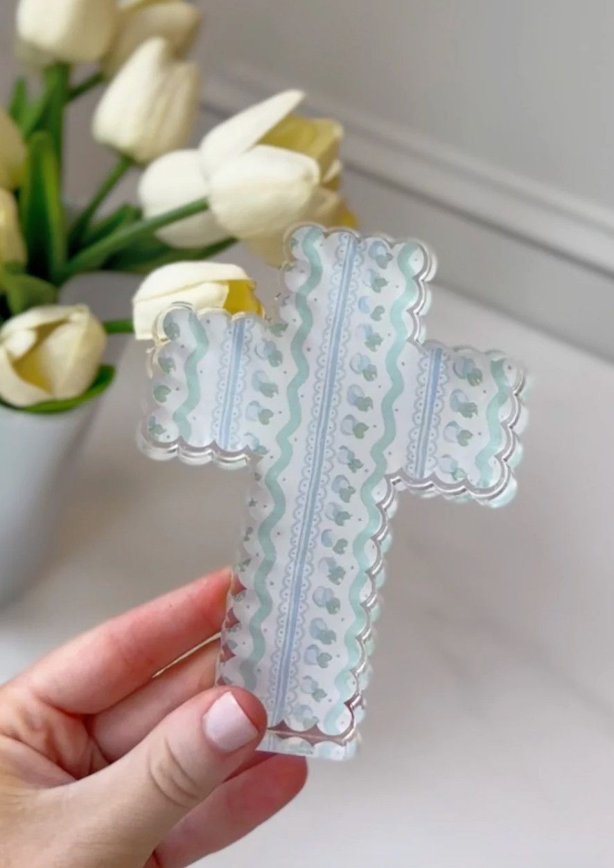 Scalloped Acrylic Cross Blocks - Blue Pattern
