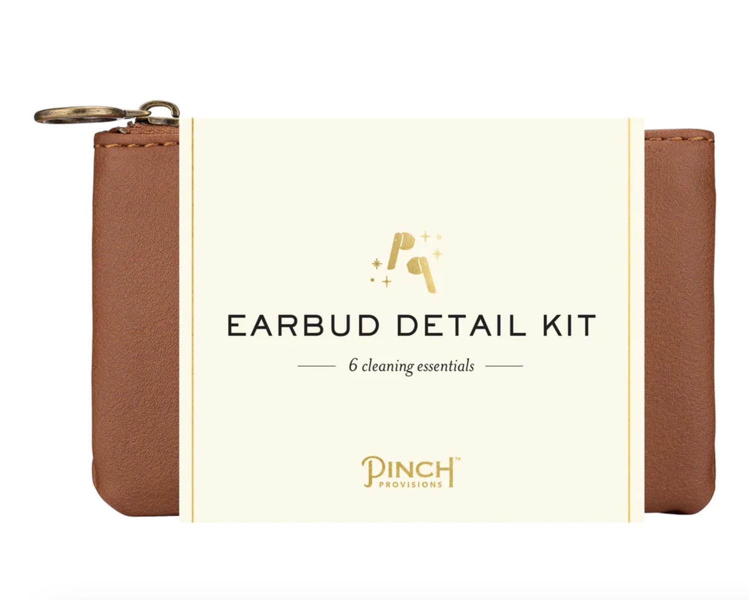 Earbud Detail Kit- Cognac Vegan Leather Pouch