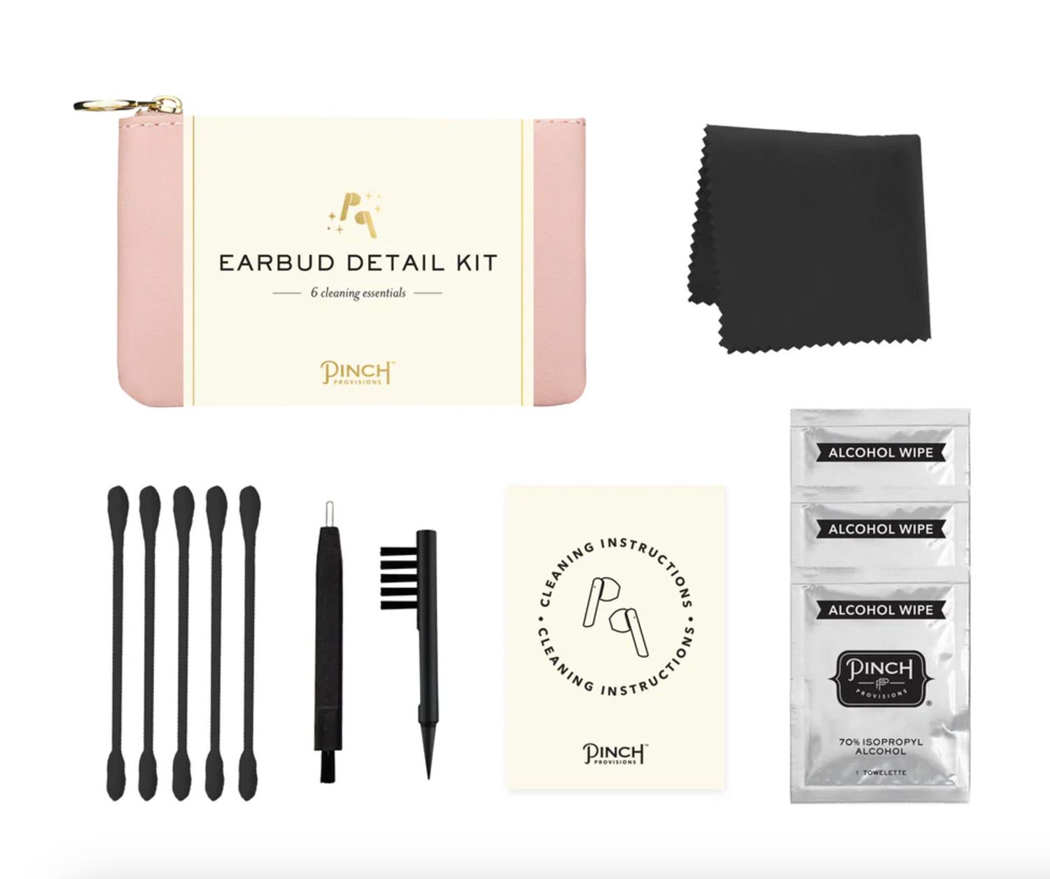 Earbud Detail Kit- Blush Vegan Leather Pouch