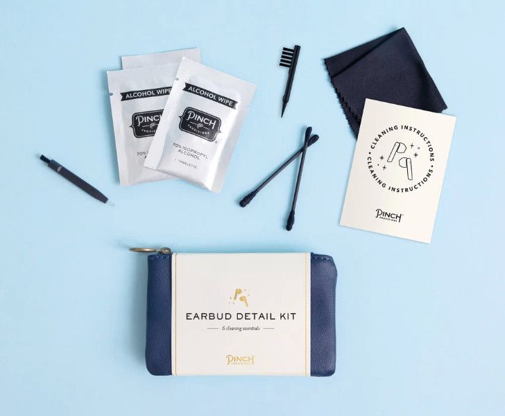 Earbud Detail Kit-Navy Vegan Leather Pouch