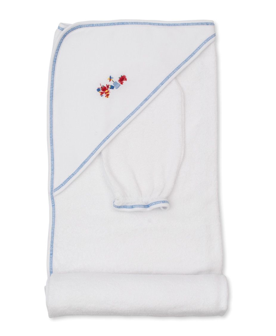 KK Lobsters Sandy Hooded Towel w/ Mitt- Blue