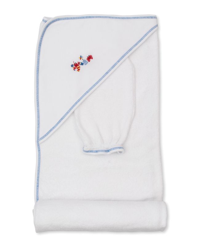 KK Lobsters Sandy Hooded Towel w/ Mitt- Blue