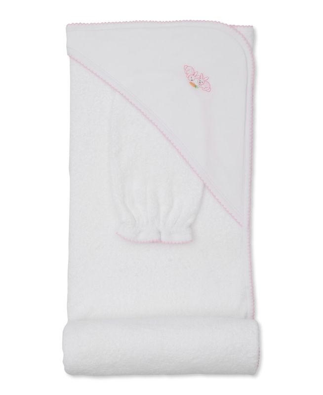 KK Baby Bunny Hooded Towel w/ Mitt Set- Light Pink