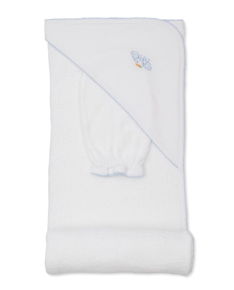 KK Baby Bunny Hooded Towel w/ Mitt Set- Light Blue